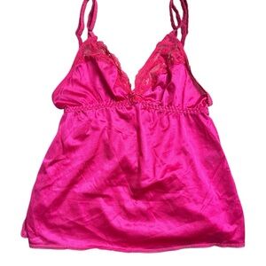 Hot pink lace trim cami slip top
